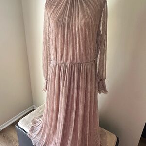 Eloquii Shimmering Long Sleeve Dress in Blush